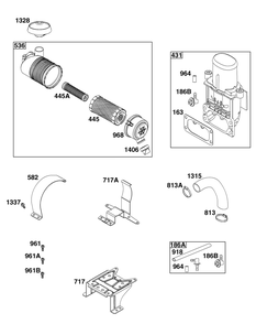 Air Cleaner Group Diagram and Parts List for 49E877-0019-B5 400000 - 699999 Briggs and Stratton Engine
